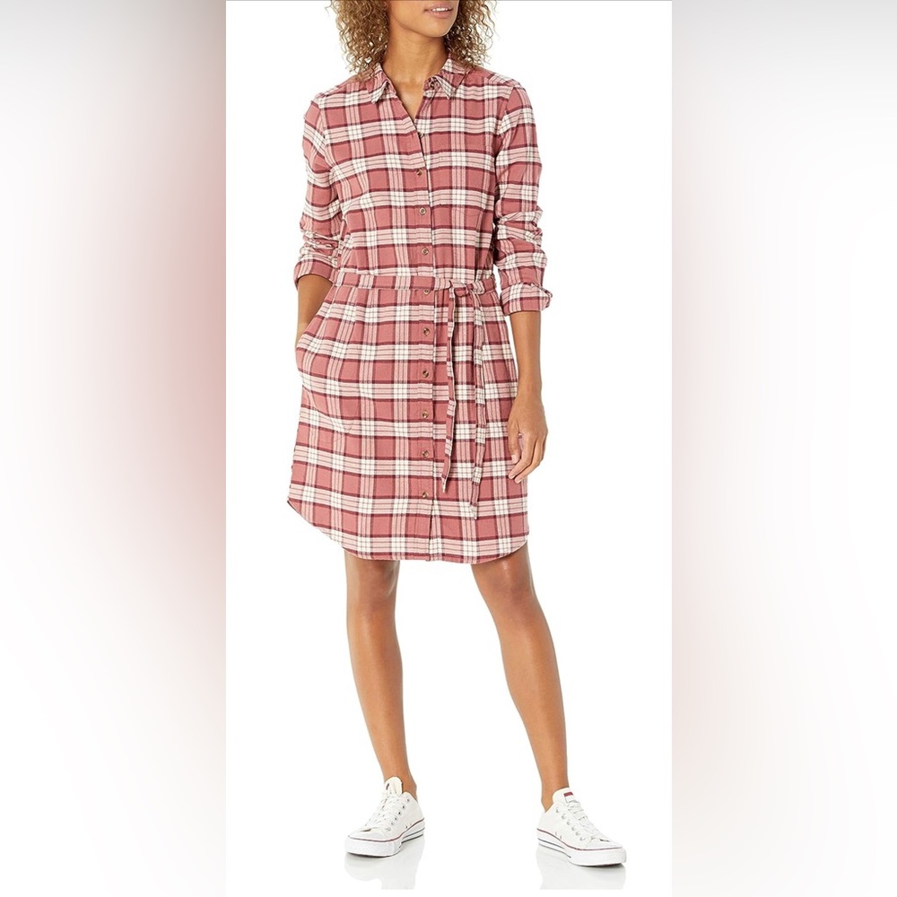 1. SMALL NWT Goodthreads Women's Brushed Flannel Relaxed-Fit Belted Shirt Dress